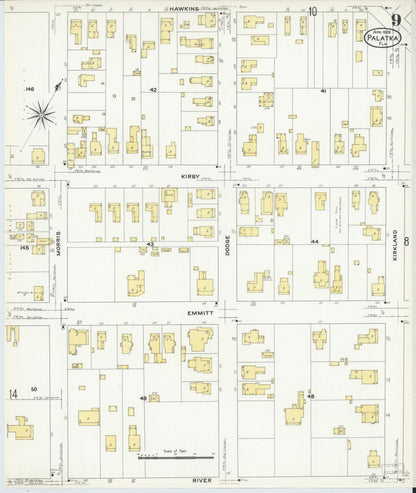 Sanborn Fire Insurance Map from Palatka, Putnam County, Florida (1909), Sheet #0009 - Complete Map Set gallery image, historic Sanborn map, vintage wall art, Florida Florida