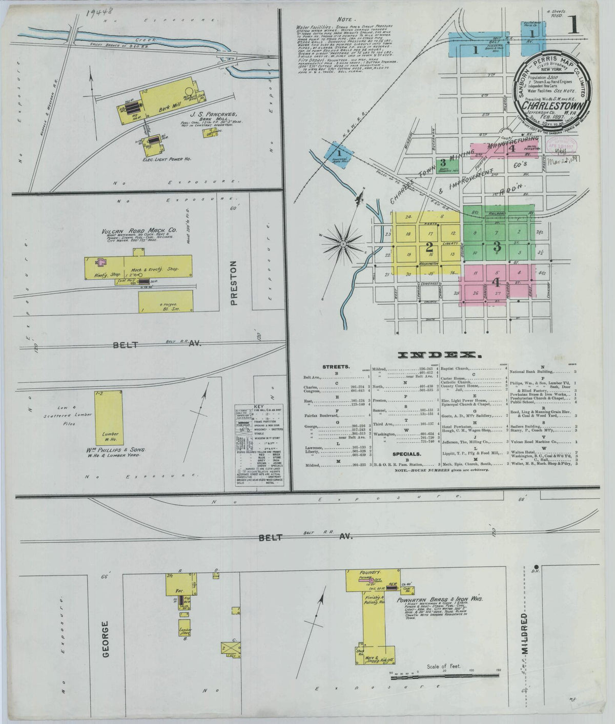 Sanborn Fire Insurance Map from Charles Town, Jefferson County, West Virginia (1897), Sheet #0001 - Complete Map Set gallery image, historic Sanborn map, vintage wall art, West Virginia West Virginia