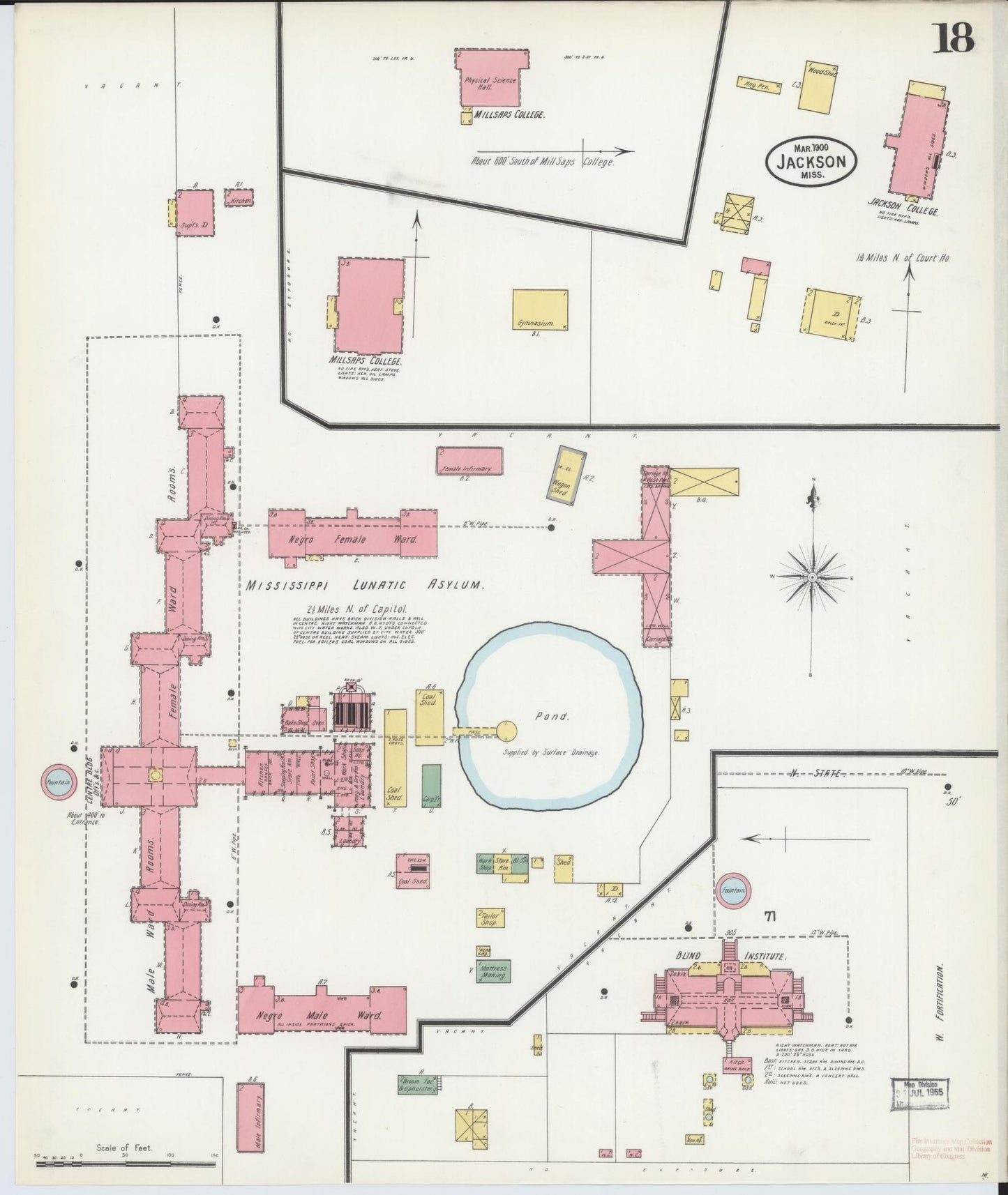 Sanborn Fire Insurance Map from Jackson, Hinds County, Mississippi (1900), Sheet #0018 - Complete Map Set gallery image, historic Sanborn map, vintage wall art, Mississippi Mississippi
