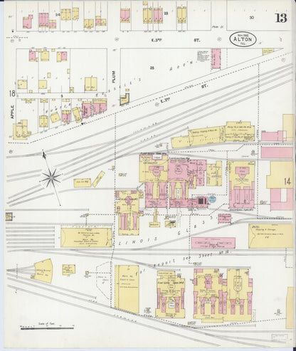 Sanborn Fire Insurance Map from Alton, Madison County, Illinois (1902), Sheet #0013 - Historic Sanborn Fire Insurance Map Print, vintage old map wall art, antique decor, genealogy gift, Illinois Illinois map