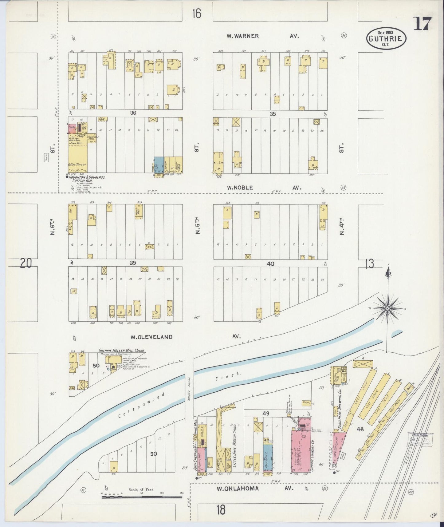 Sanborn Fire Insurance Map from Guthrie, Logain County, Oklahoma (1903), Sheet #0017 - Historic Sanborn Fire Insurance Map Print, vintage old map wall art, antique decor, genealogy gift, Oklahoma Oklahoma map