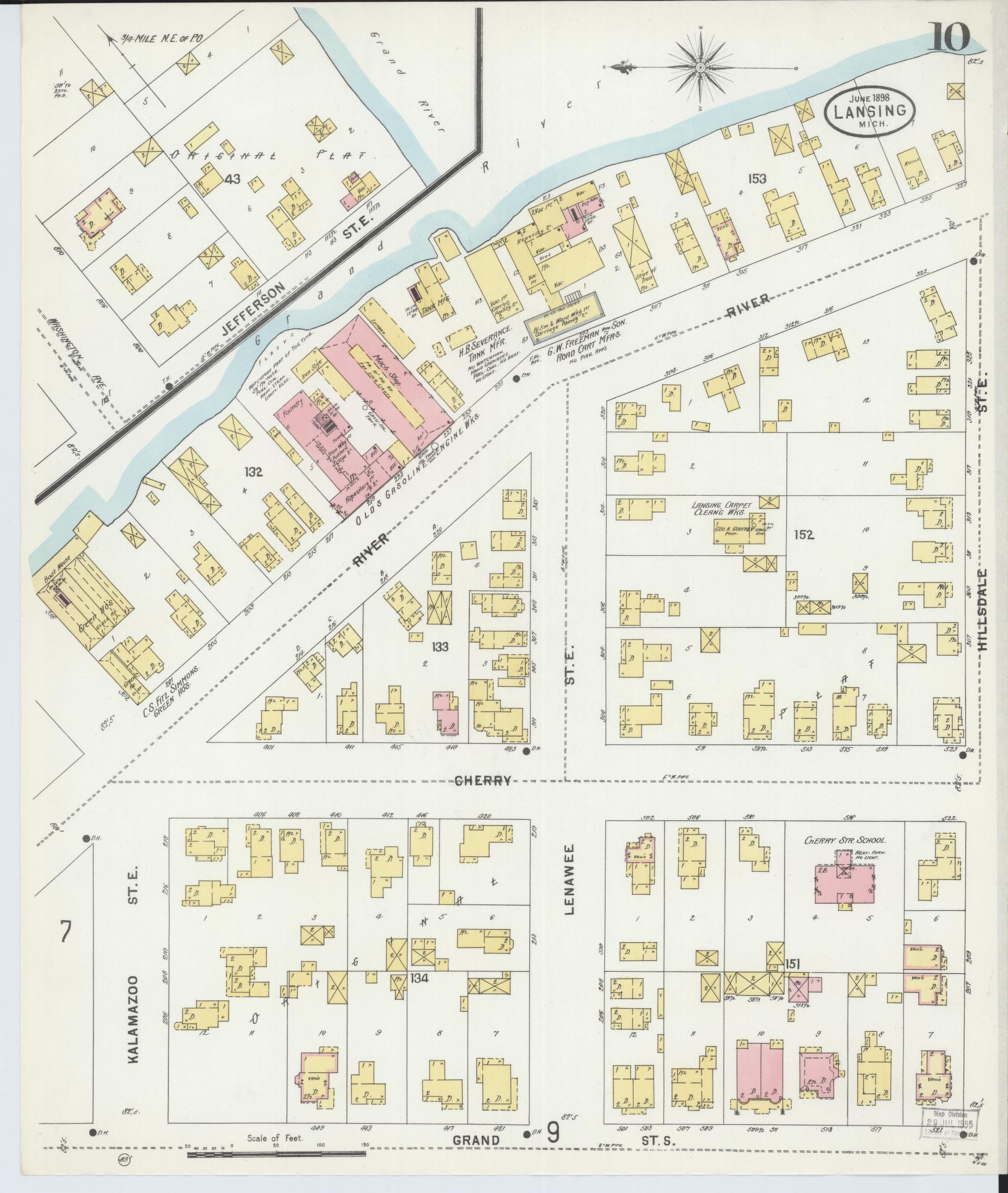 Sanborn Fire Insurance Map from Lansing, Ingham County, Michigan (1898), Sheet #0010 - Complete Map Set gallery image, historic Sanborn map, vintage wall art, Michigan Michigan
