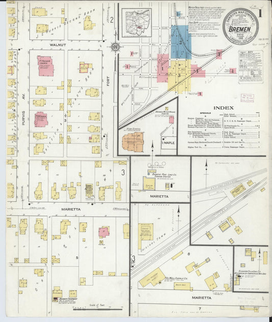 Sanborn Fire Insurance Map from Bremen, Fairfield County, Ohio (1916), Sheet #0001 - Complete Map Set gallery image, historic Sanborn map, vintage wall art, Ohio Ohio