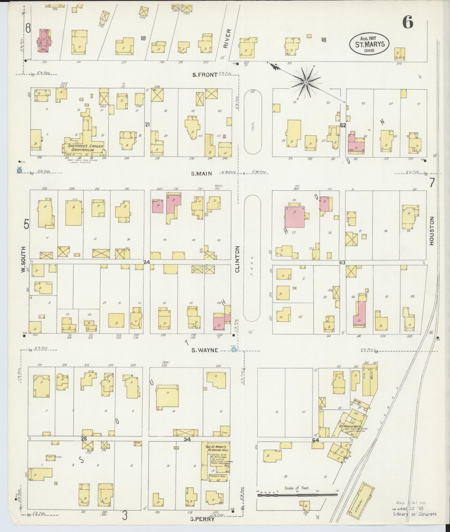Sanborn Fire Insurance Map from Saint Marys, Auglaize County, Ohio (1907), Sheet #0006 - Complete Map Set gallery image, historic Sanborn map, vintage wall art, Ohio Ohio