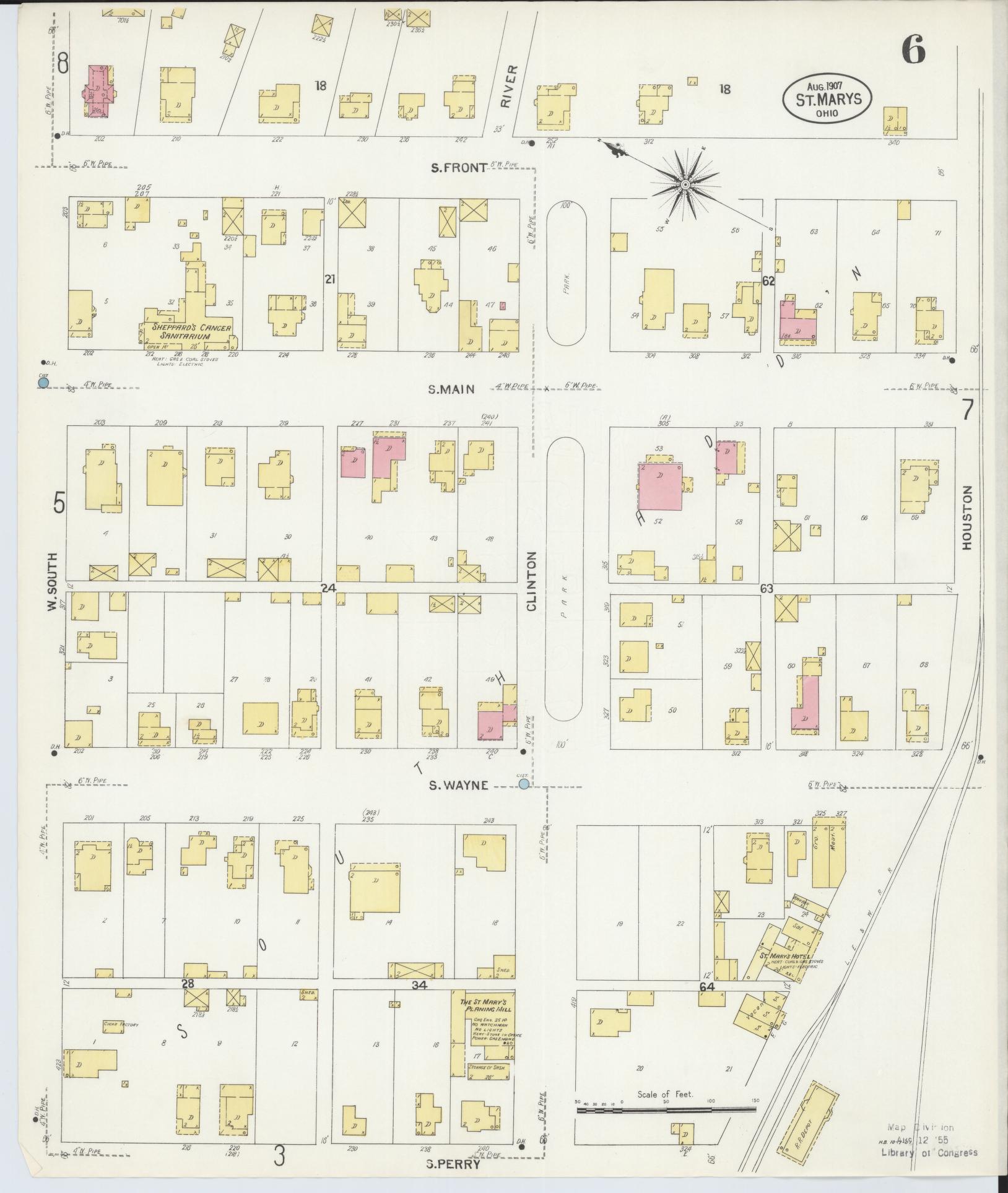 Sanborn Fire Insurance Map from Saint Marys, Auglaize County, Ohio (1907), Sheet #0006 - Complete Map Set gallery image, historic Sanborn map, vintage wall art, Ohio Ohio