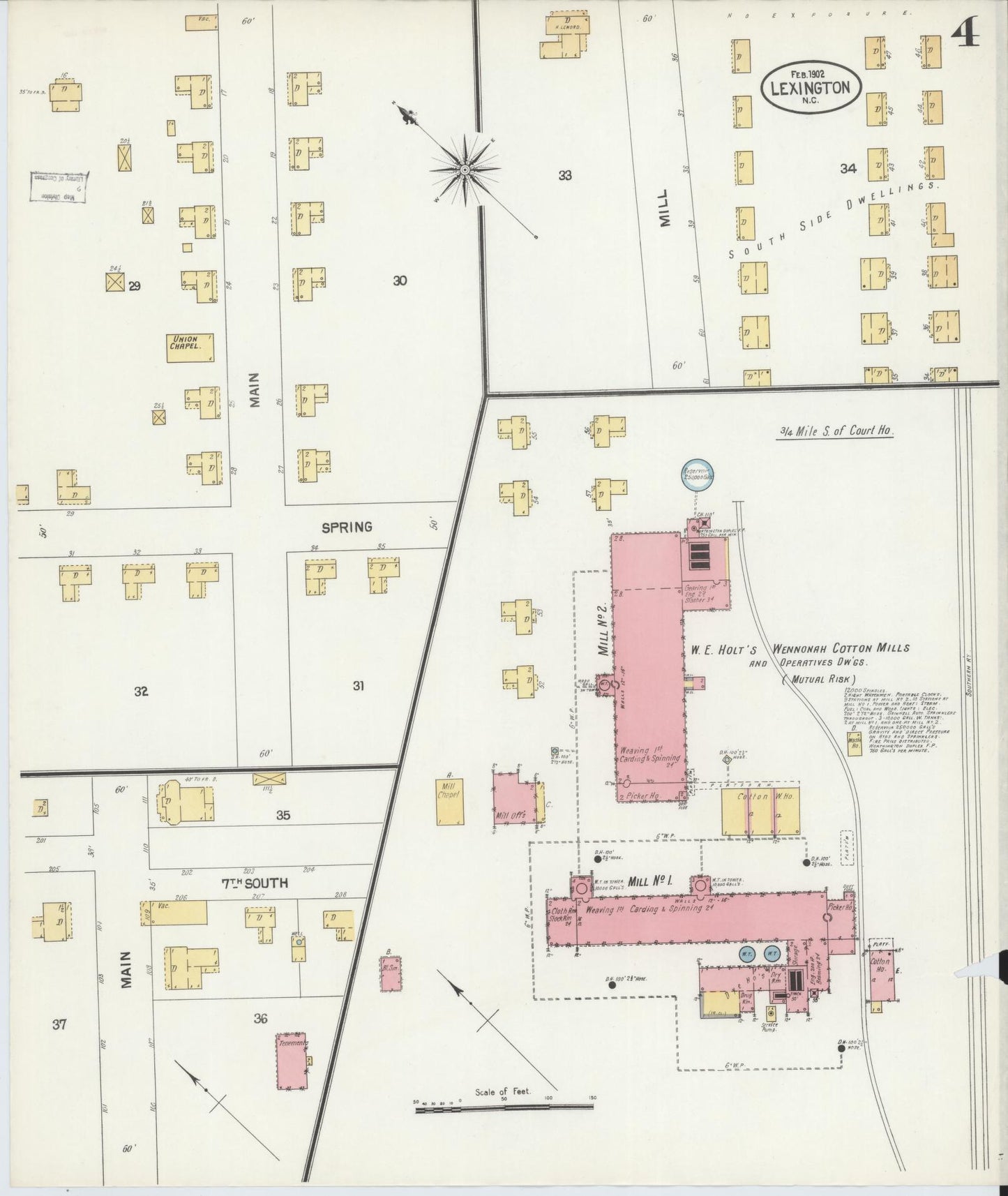 Sanborn Fire Insurance Map from Lexington, Davidson County, North Carolina (1902), Sheet #0004 - Complete Map Set gallery image, historic Sanborn map, vintage wall art, North Carolina North Carolina