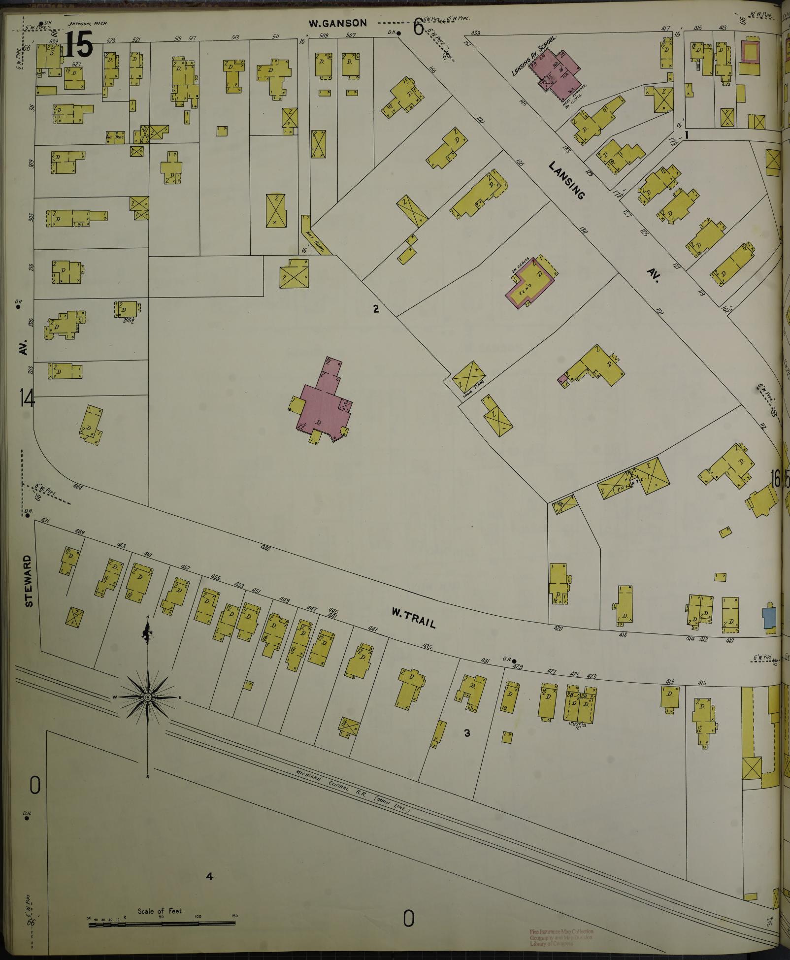 Sanborn Fire Insurance Map from Jackson, Jackson County, Michigan (1907), Sheet #0015 - Complete Map Set gallery image, historic Sanborn map, vintage wall art, Michigan Michigan