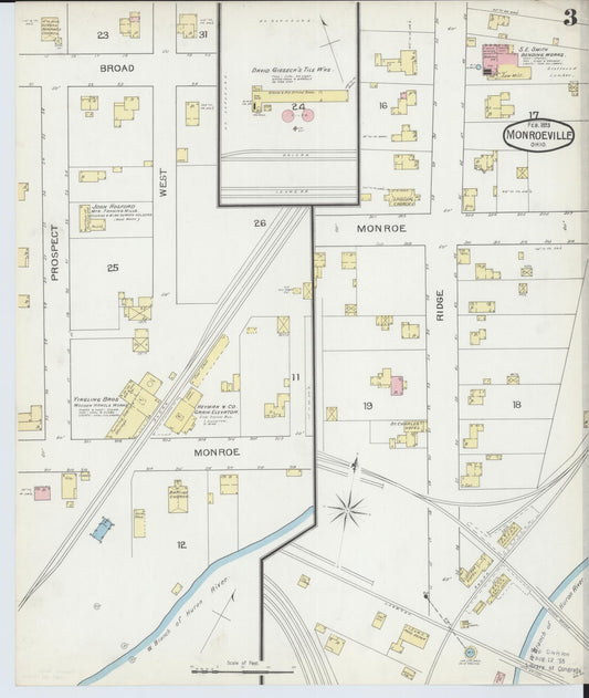 Sanborn Fire Insurance Map from Monroeville, Huron County, Ohio (1893), Sheet #0003 - Historic Sanborn Fire Insurance Map Print, vintage old map wall art, antique decor, genealogy gift, Ohio Ohio map