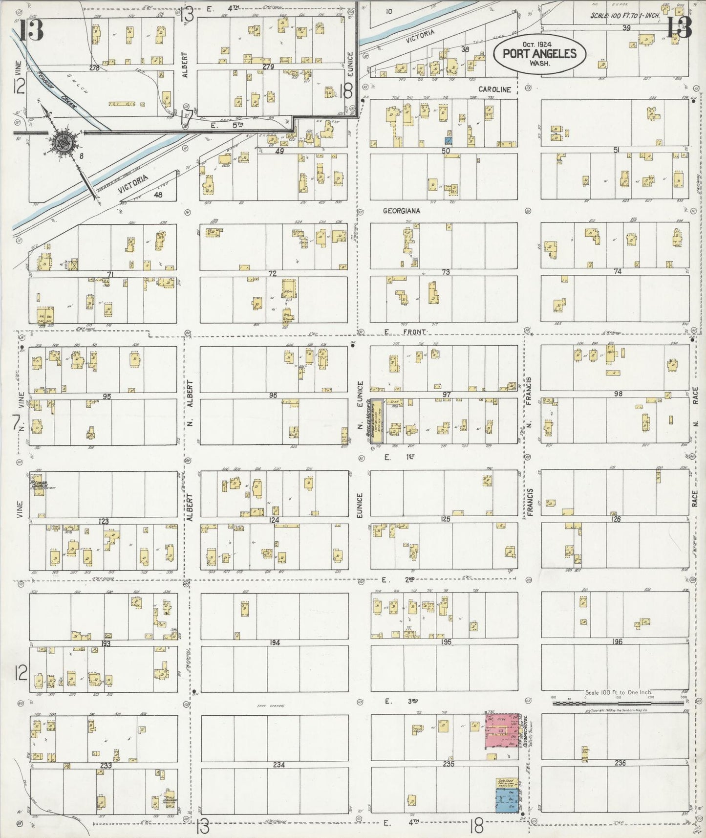 Sanborn Fire Insurance Map from Port Angeles, Clallam County, Washington (1924), Sheet #0013 - Complete Map Set gallery image, historic Sanborn map, vintage wall art, Washington Washington