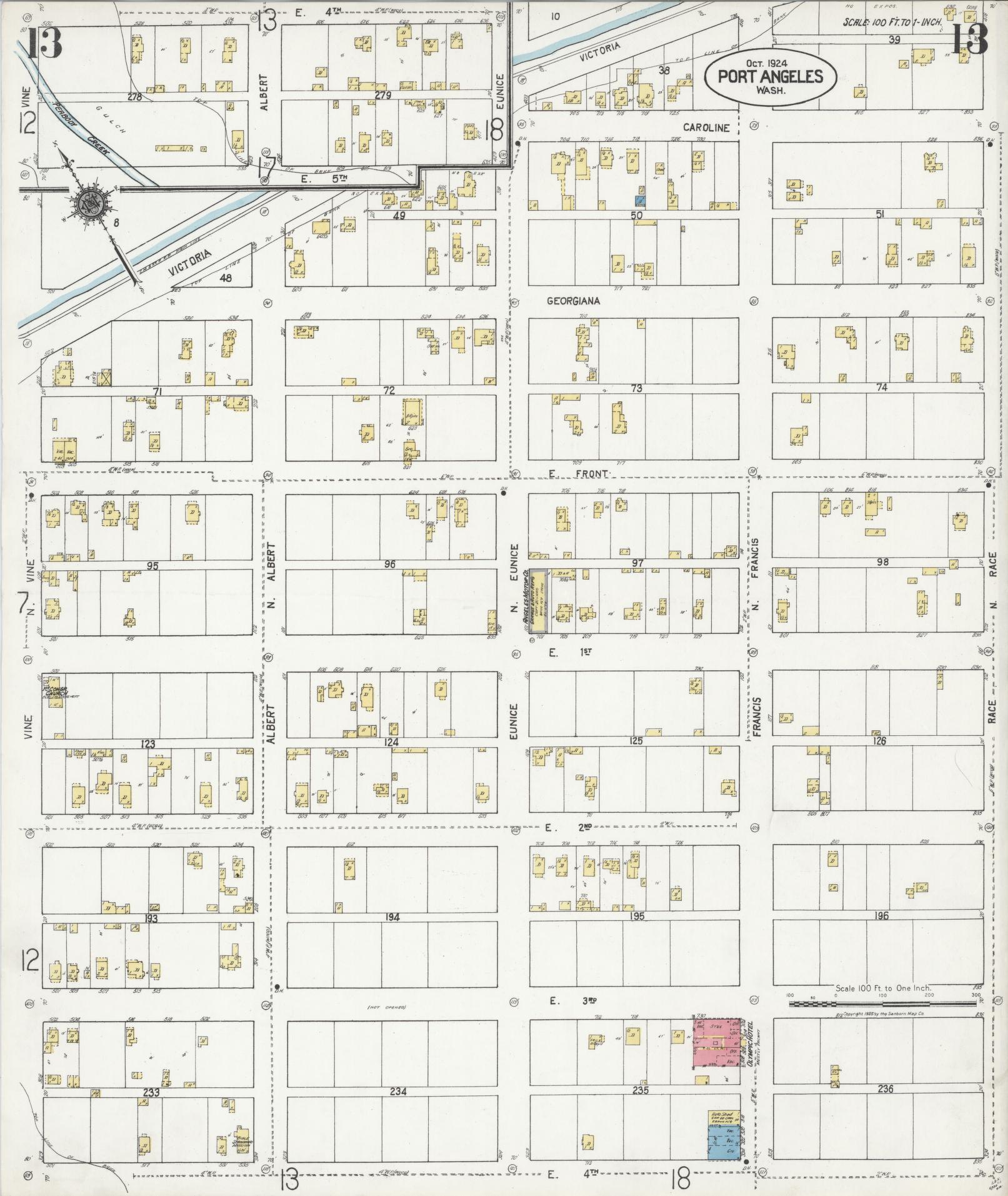 Sanborn Fire Insurance Map from Port Angeles, Clallam County, Washington (1924), Sheet #0013 - Complete Map Set gallery image, historic Sanborn map, vintage wall art, Washington Washington
