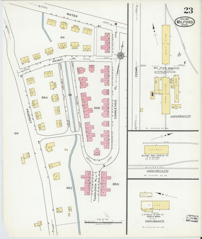 Sanborn Fire Insurance Map from Milford, Worcester County, Massachusetts (1920), Sheet #0023 - Complete Map Set gallery image, historic Sanborn map, vintage wall art, Massachusetts Massachusetts
