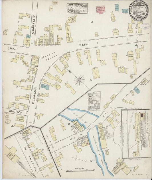 Sanborn Fire Insurance Map from South Paris, Oxford County, Maine (1885), Sheet #0001 - Historic Sanborn Fire Insurance Map Print, vintage old map wall art, antique decor, genealogy gift, Maine Maine map
