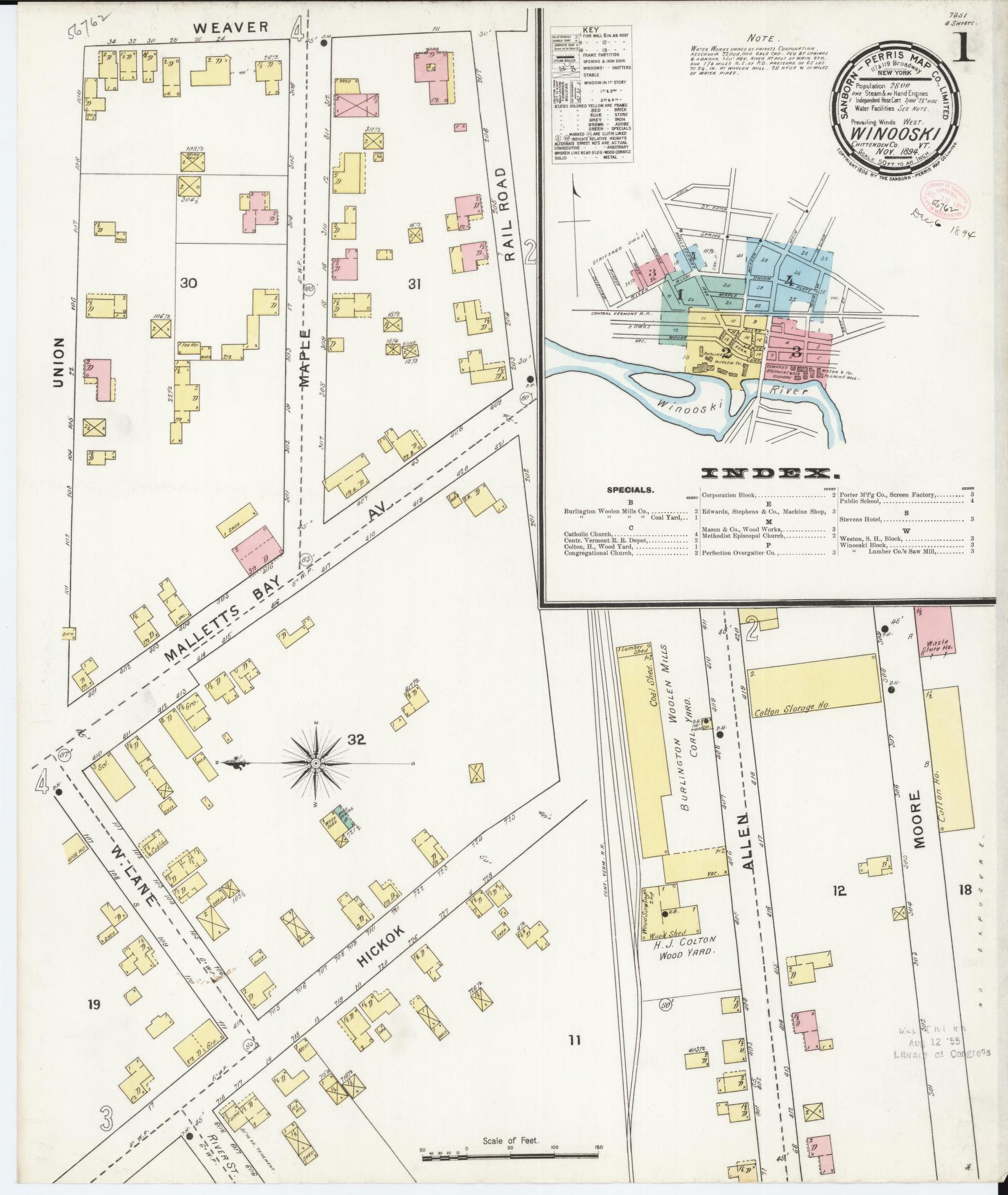 Sanborn Fire Insurance Map from Winooski, Chittenden County, Vermont. (1894) – Historic Sanborn Fire Insurance Map Print