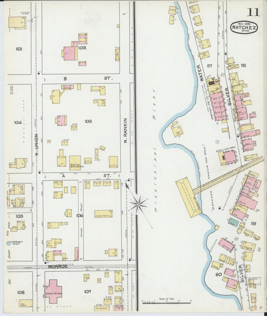 Sanborn Fire Insurance Map from Natchez, Adams County, Mississippi (1892), Sheet #0011 - Historic Sanborn Fire Insurance Map Print, vintage old map wall art, antique decor, genealogy gift, Mississippi Mississippi map