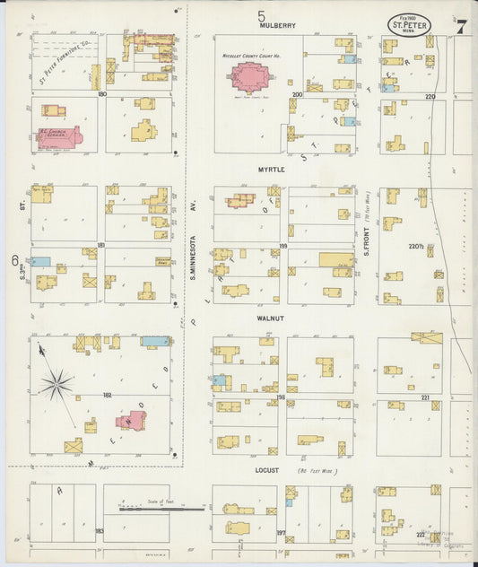 Sanborn Fire Insurance Map from Saint Peter, Nicollet County, Minnesota (1900), Sheet #0007 - Historic Sanborn Fire Insurance Map Print, vintage old map wall art, antique decor, genealogy gift, Minnesota Minnesota map