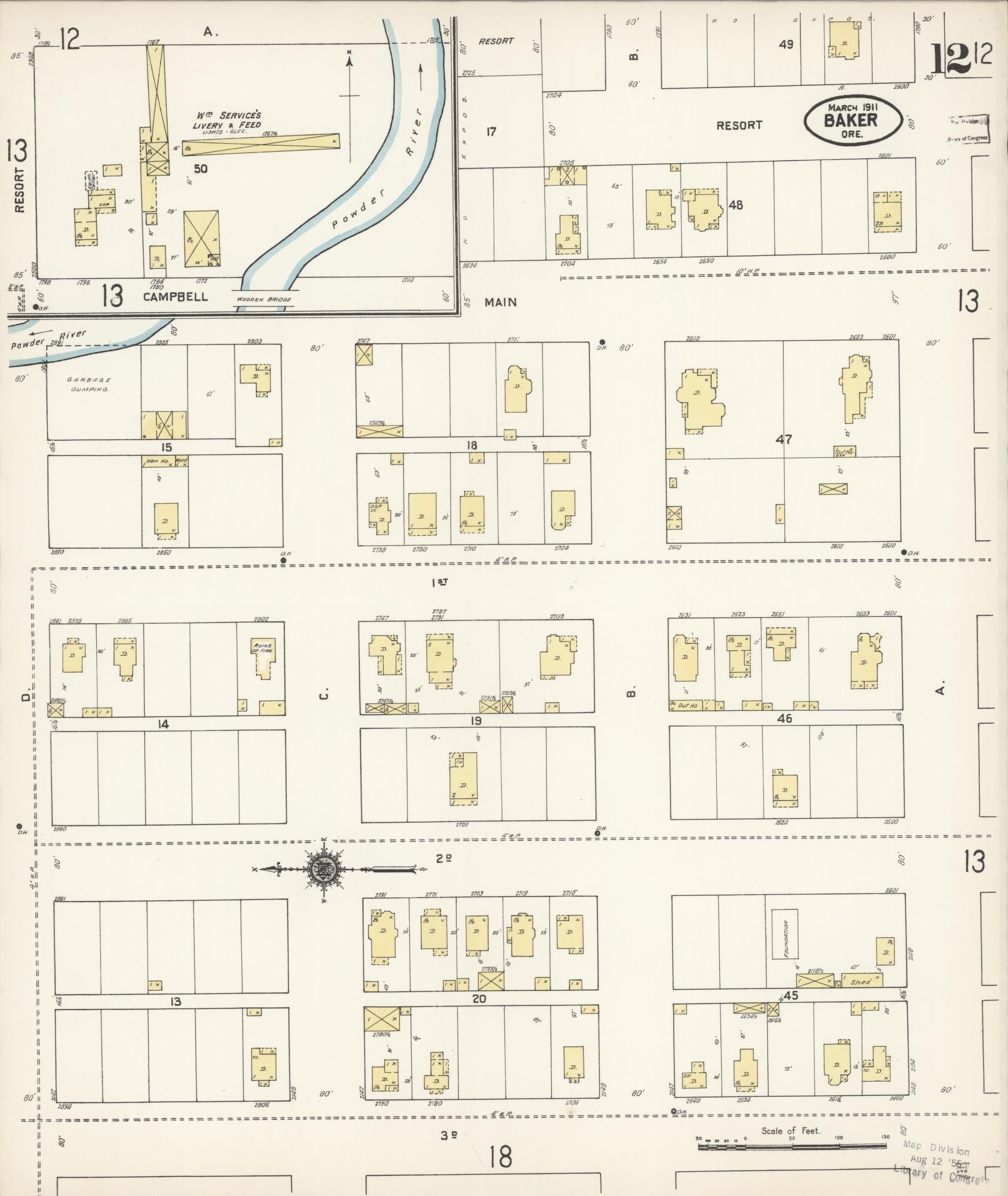 Sanborn Fire Insurance Map from Baker, Baker County, Oregon (1911), Sheet #0012 - Historic Sanborn Fire Insurance Map Print, vintage old map wall art, antique decor, genealogy gift, Oregon Oregon map