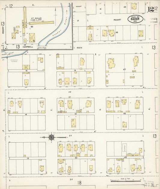 Sanborn Fire Insurance Map from Baker, Baker County, Oregon (1911), Sheet #0012 - Historic Sanborn Fire Insurance Map Print, vintage old map wall art, antique decor, genealogy gift, Oregon Oregon map