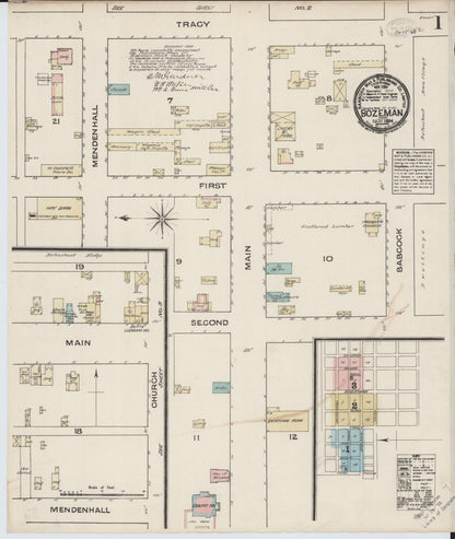 Sanborn Fire Insurance Map from Bozeman, Gallatin County, Montana (1884), Sheet #0001 - Complete Map Set gallery image, historic Sanborn map, vintage wall art, Montana Montana