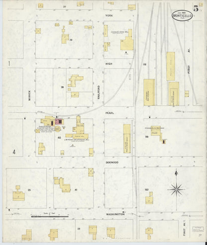 Sanborn Fire Insurance Map from Monticello, Jefferson County, Florida (1909), Sheet #0005 - Complete Map Set gallery image, historic Sanborn map, vintage wall art, Florida Florida