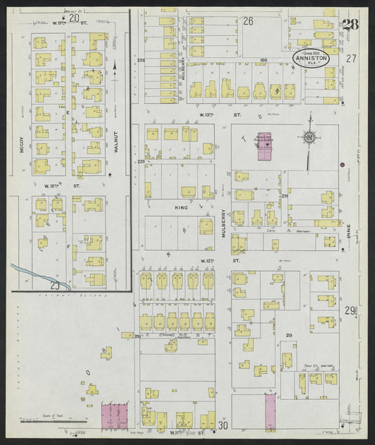 Sanborn Fire Insurance Map from Anniston, Calhoun County, Alabama (1910), Sheet #0028 - Historic Sanborn Fire Insurance Map Print, vintage old map wall art, antique decor, genealogy gift, Alabama Alabama map