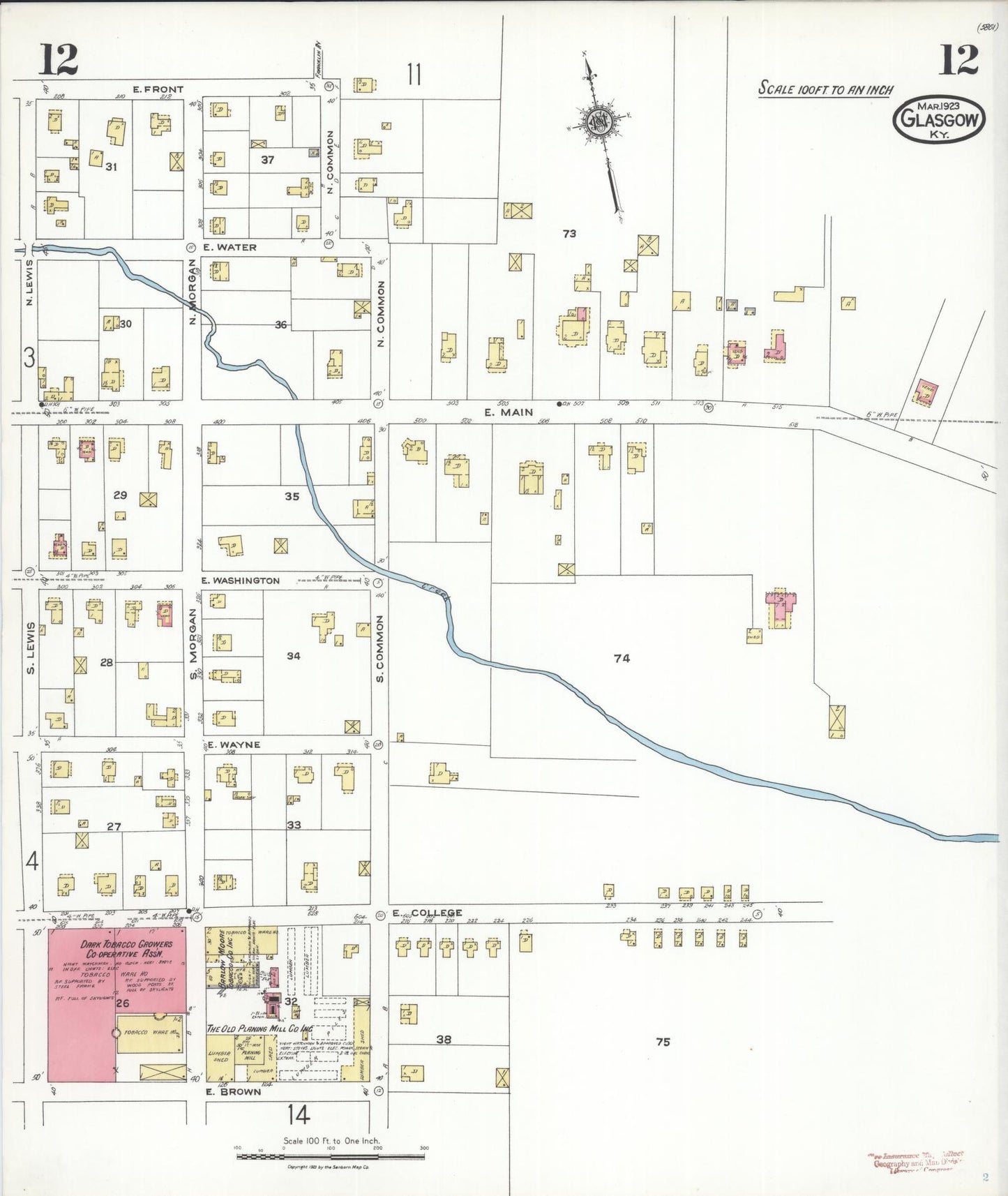 Sanborn Fire Insurance Map from Glasgow, Barren County, Kentucky (1923), Sheet #0012 - Complete Map Set gallery image, historic Sanborn map, vintage wall art, Kentucky Kentucky