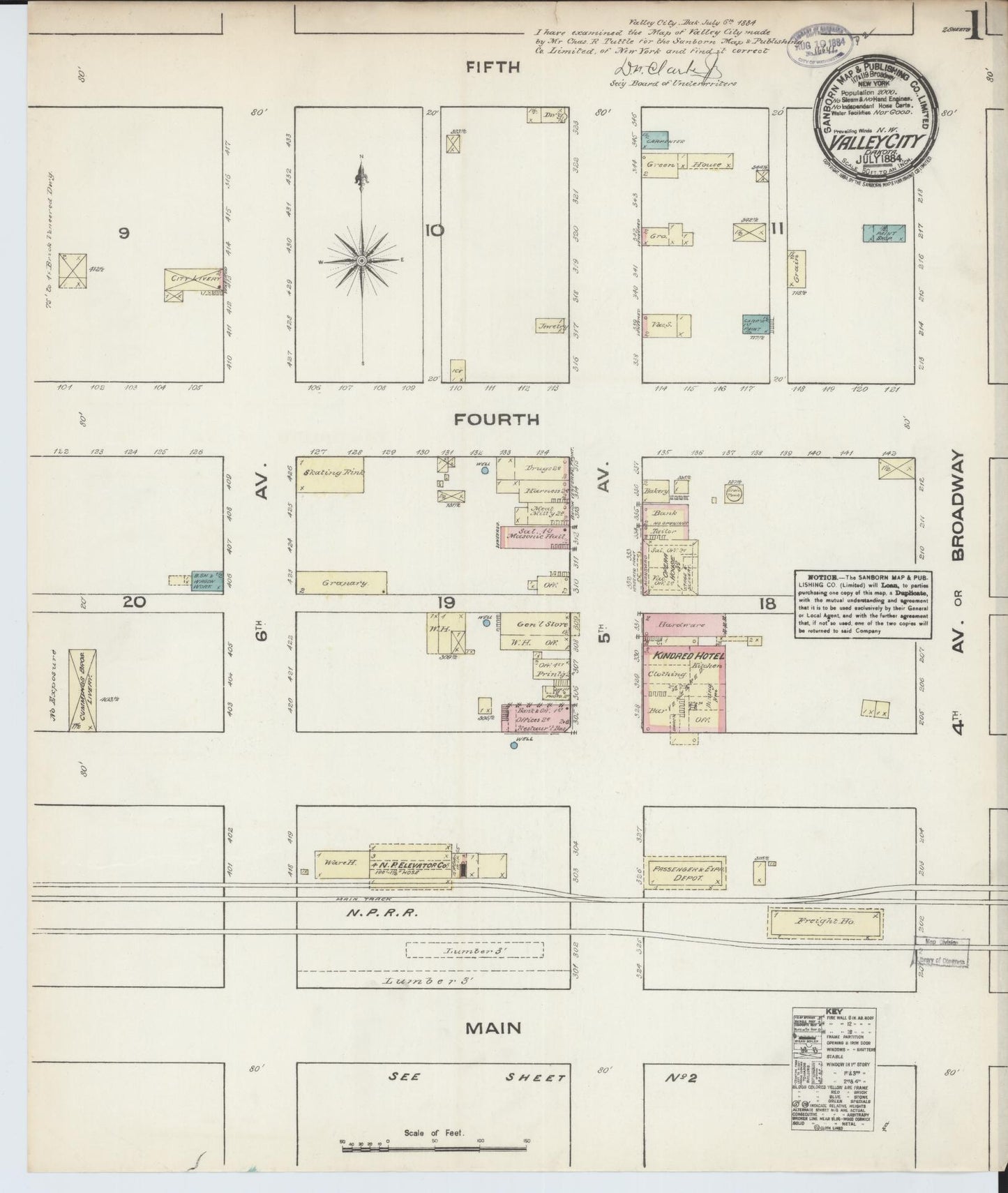 Sanborn Fire Insurance Map from Valley City, Barnes County, North Dakota (1884), Sheet #0001 - Complete Map Set gallery image, historic Sanborn map, vintage wall art, North Dakota North Dakota