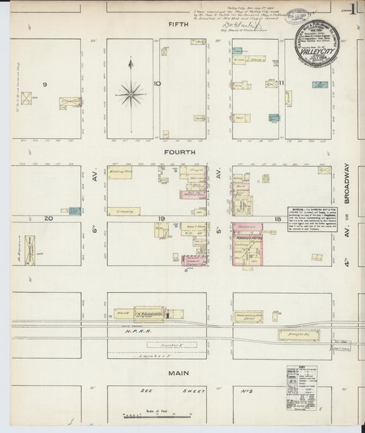 Sanborn Fire Insurance Map from Valley City, Barnes County, North Dakota (1884), Sheet #0001 - Complete Map Set gallery image, historic Sanborn map, vintage wall art, North Dakota North Dakota