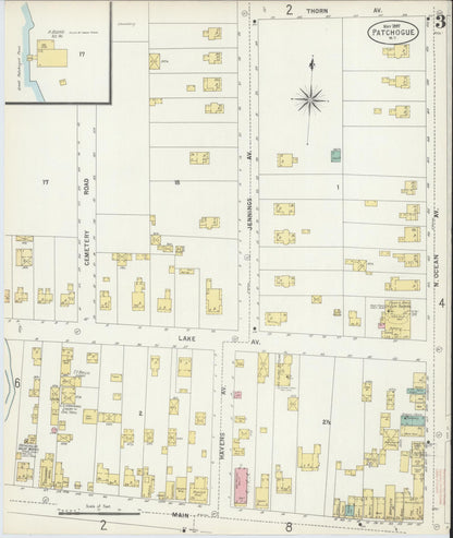 Sanborn Fire Insurance Map from Patchogue, Suffolk County, New York (1897), Sheet #0003 - Complete Map Set gallery image, historic Sanborn map, vintage wall art, New York New York