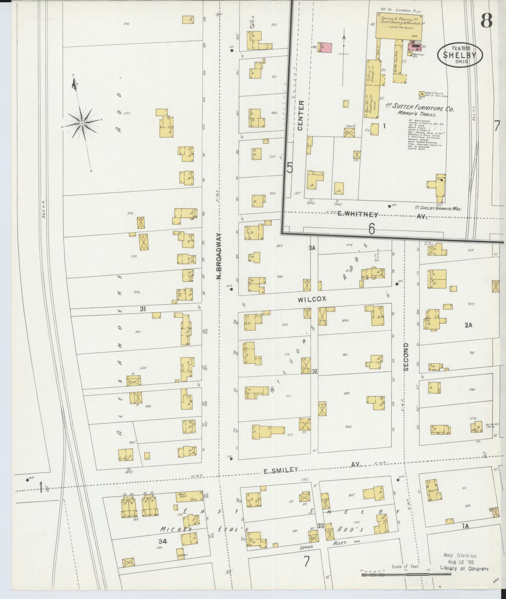 Sanborn Fire Insurance Map from Shelby, Richland County, Ohio (1899), Sheet #0008 - Complete Map Set gallery image, historic Sanborn map, vintage wall art, Ohio Ohio