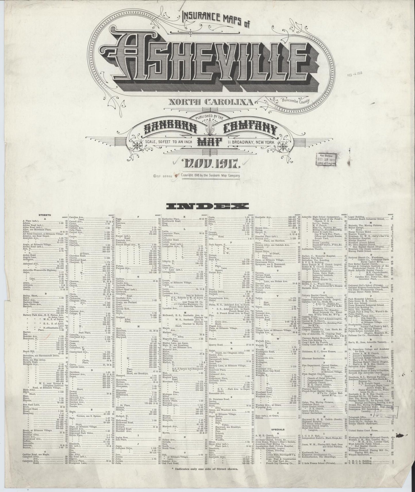 Sanborn Fire Insurance Map from Asheville, Buncombe County, North Carolina (1917), Sheet #0001 - Historic Sanborn Fire Insurance Map Print, vintage old map wall art, antique decor, genealogy gift, North Carolina North Carolina map