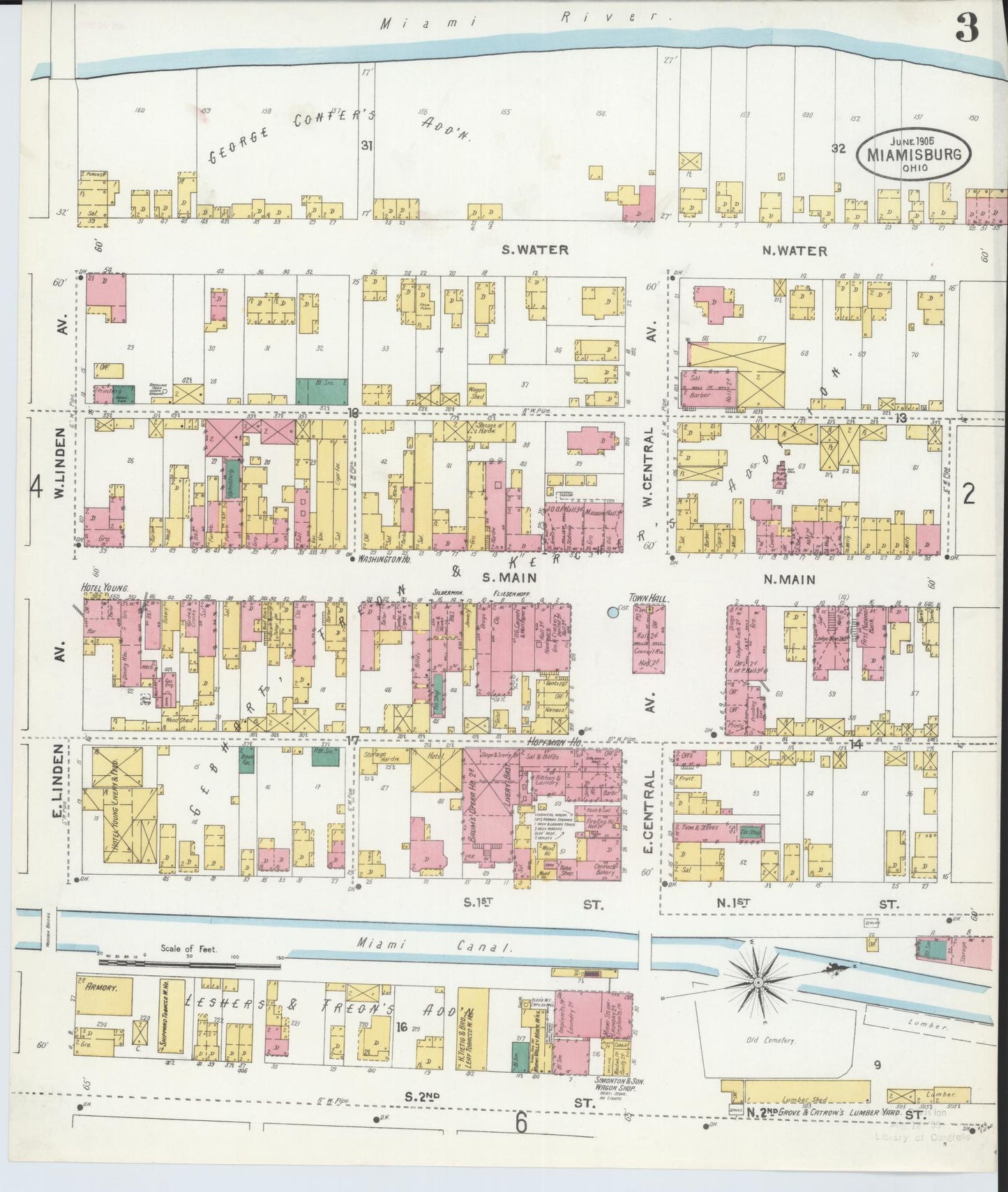 Sanborn Fire Insurance Map from Miamisburg, Montgomery County, Ohio (1905), Sheet #0003 - Historic Sanborn Fire Insurance Map Print, vintage old map wall art, antique decor, genealogy gift, Ohio Ohio map
