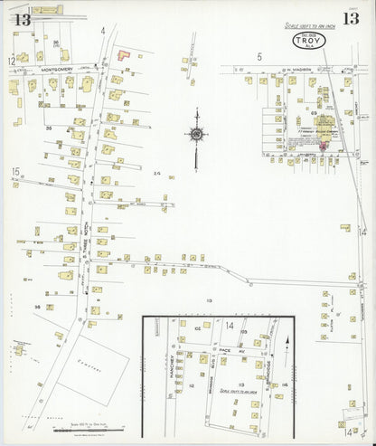 Sanborn Fire Insurance Map from Troy, Pike County, Alabama (1923), Sheet #0013 - Complete Map Set gallery image, historic Sanborn map, vintage wall art, Alabama Alabama