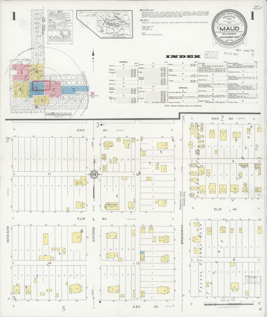 Sanborn Fire Insurance Map from Maud, Pottawatomie County, Oklahoma (1928), Sheet #0001 - Complete Map Set gallery image, historic Sanborn map, vintage wall art, Oklahoma Oklahoma