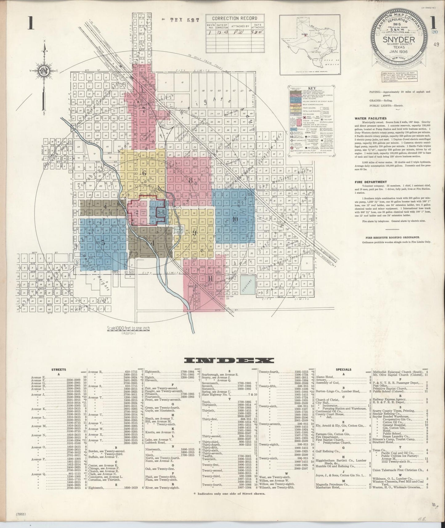 Sanborn Fire Insurance Map from Snyder, Scurry County, Texas (1942), Sheet #0001 - Complete Map Set gallery image, historic Sanborn map, vintage wall art, Texas Texas