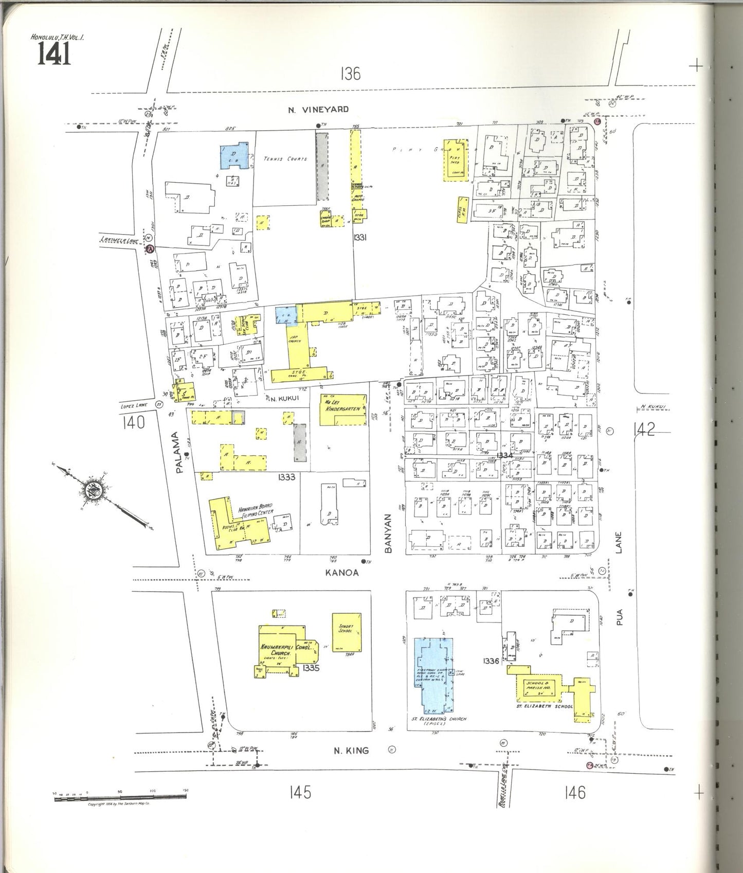 Sanborn Fire Insurance Map from Honolulu, Oahu County, Hawaii (1955), Sheet #0141 - Historic Sanborn Fire Insurance Map Print