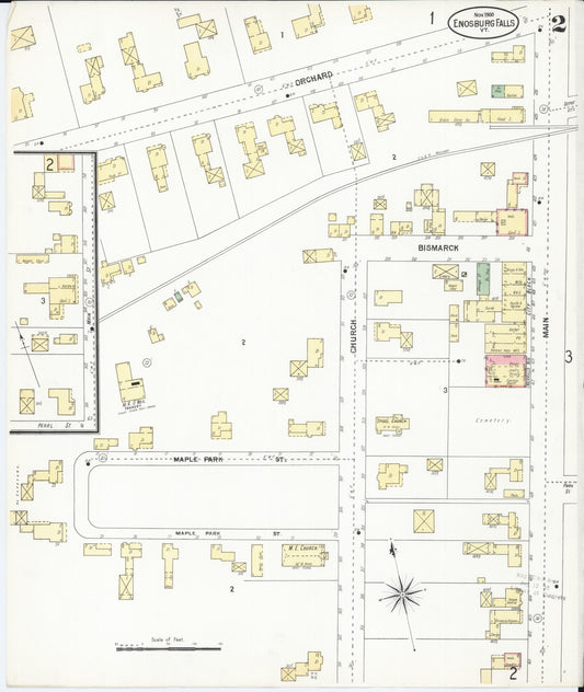 Sanborn Fire Insurance Map from Enosburg Falls, Franklin County, Vermont (1900), Sheet #0002 - Historic Sanborn Fire Insurance Map Print, vintage old map wall art, antique decor, genealogy gift, Vermont Vermont map