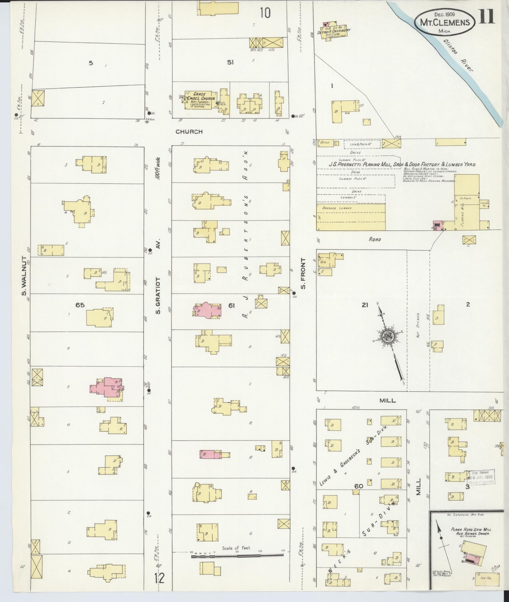 Sanborn Fire Insurance Map from Mount Clemens, Macomb County, Michigan (1909), Sheet #0011 - Complete Map Set gallery image, historic Sanborn map, vintage wall art, Michigan Michigan