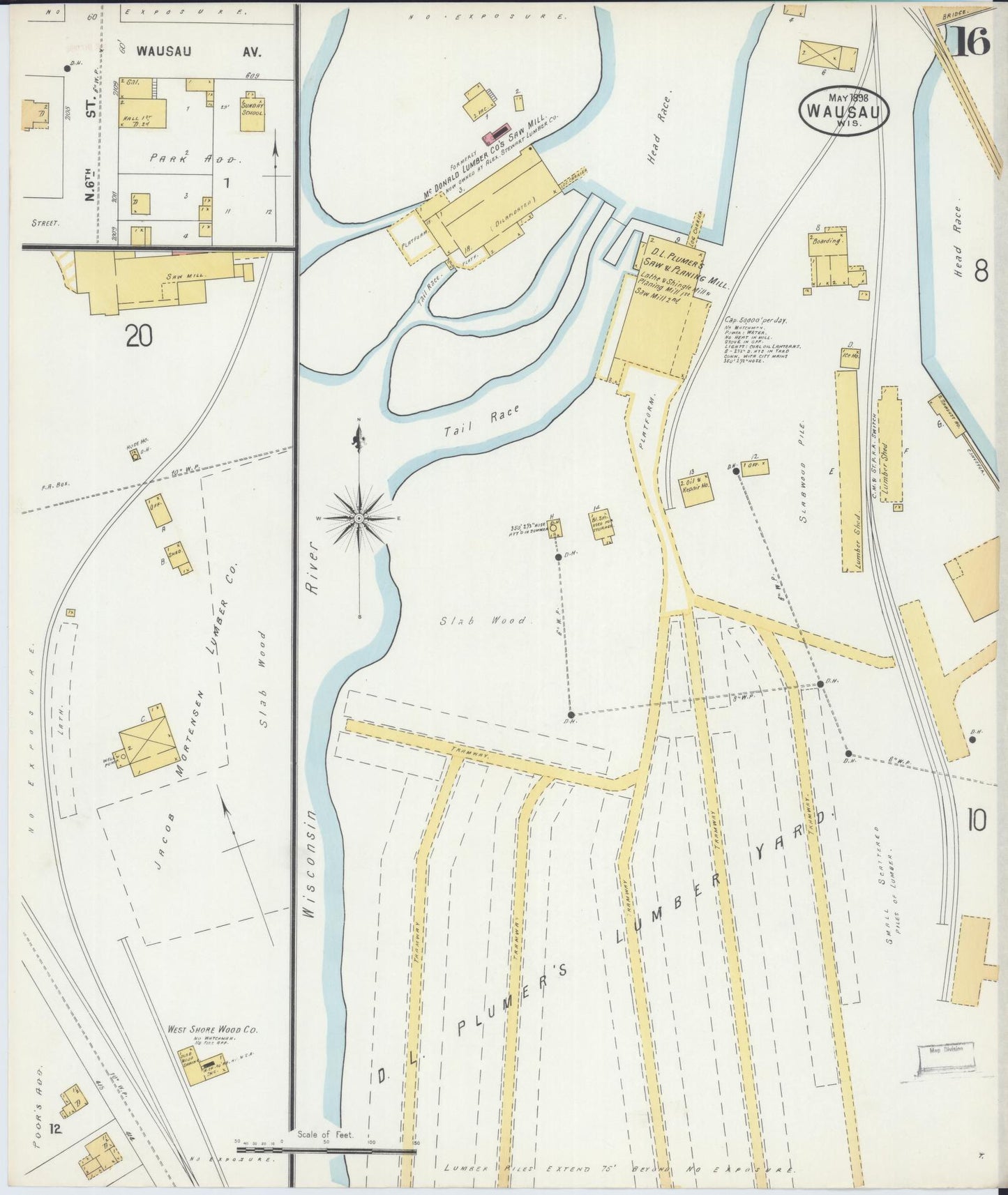Sanborn Fire Insurance Map from Wausau, Marathon County, Wisconsin (1898), Sheet #0016 - Complete Map Set gallery image, historic Sanborn map, vintage wall art, Wisconsin Wisconsin
