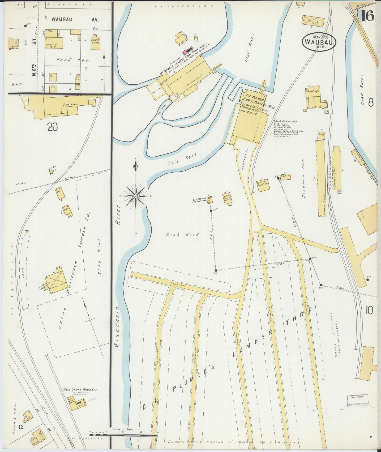 Sanborn Fire Insurance Map from Wausau, Marathon County, Wisconsin (1898), Sheet #0016 - Complete Map Set gallery image, historic Sanborn map, vintage wall art, Wisconsin Wisconsin