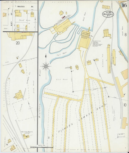 Sanborn Fire Insurance Map from Wausau, Marathon County, Wisconsin (1898), Sheet #0016 - Complete Map Set gallery image, historic Sanborn map, vintage wall art, Wisconsin Wisconsin
