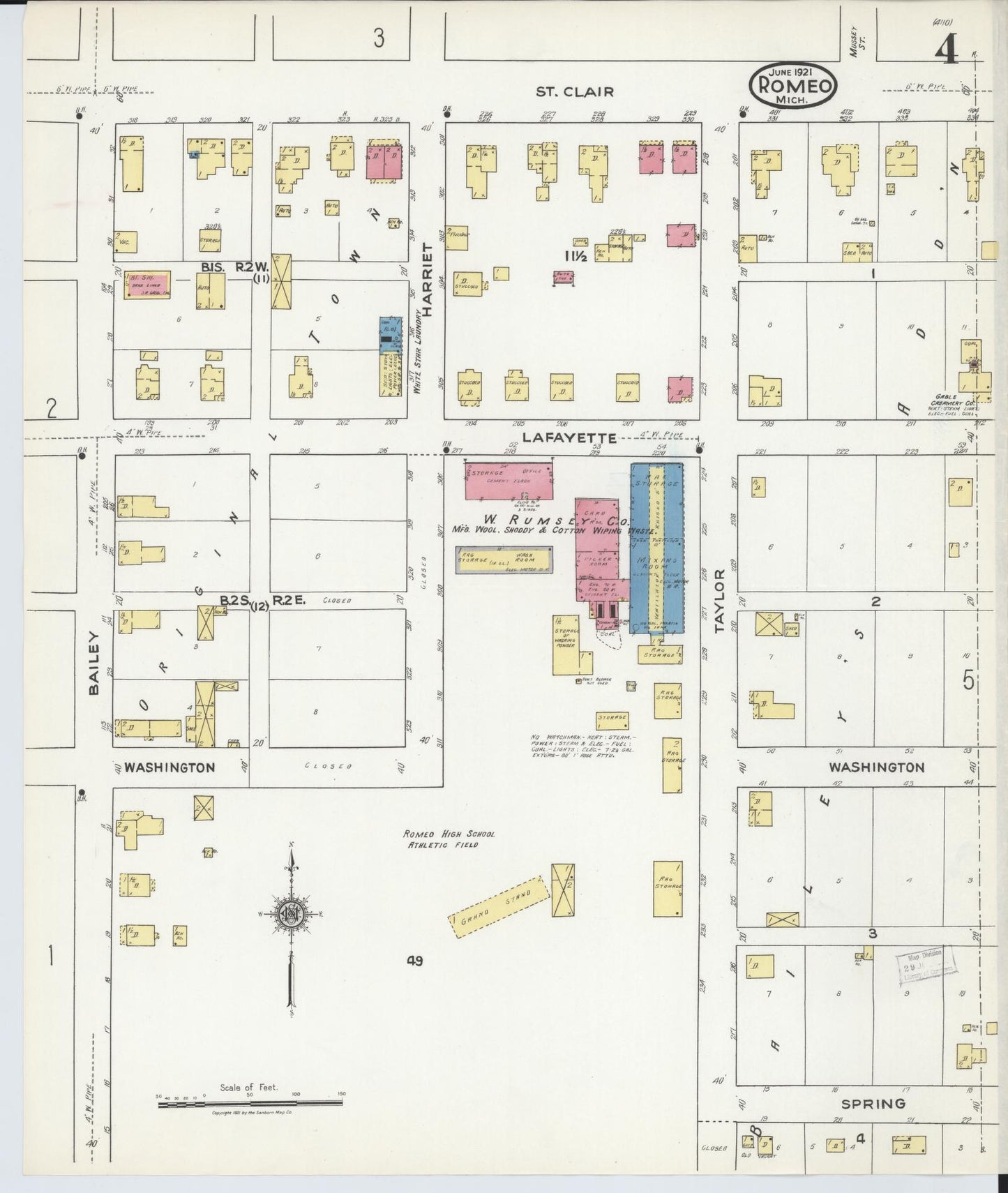 Sanborn Fire Insurance Map from Romeo, Macomb County, Michigan (1921), Sheet #0004 - Complete Map Set gallery image, historic Sanborn map, vintage wall art, Michigan Michigan