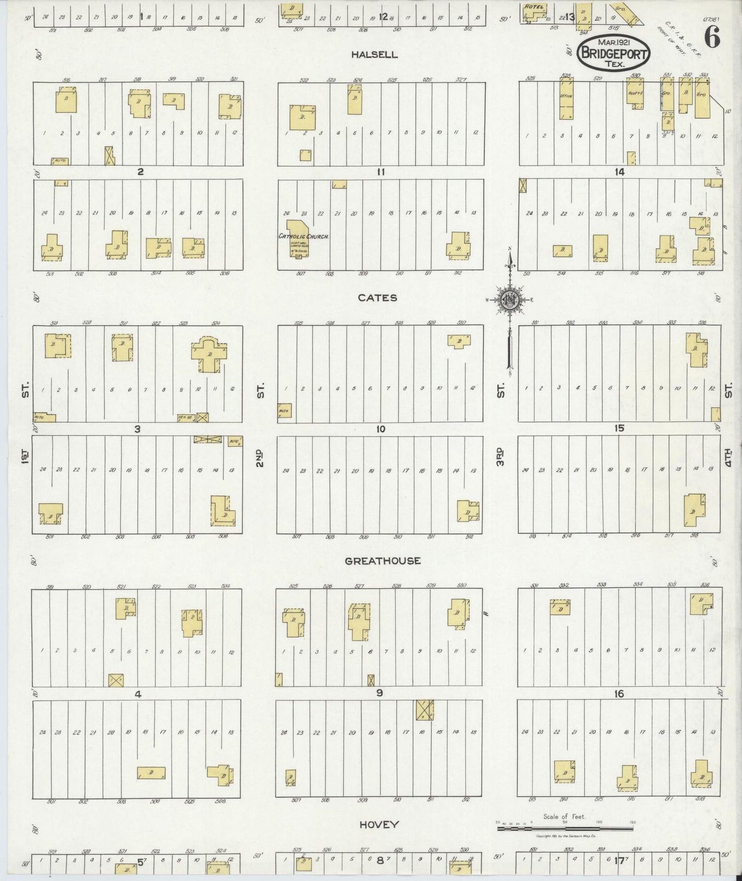 Sanborn Fire Insurance Map from Bridgeport, Wise County, Texas (1921), Sheet #0006 - Historic Sanborn Fire Insurance Map Print, vintage old map wall art, antique decor, genealogy gift, Texas Texas map
