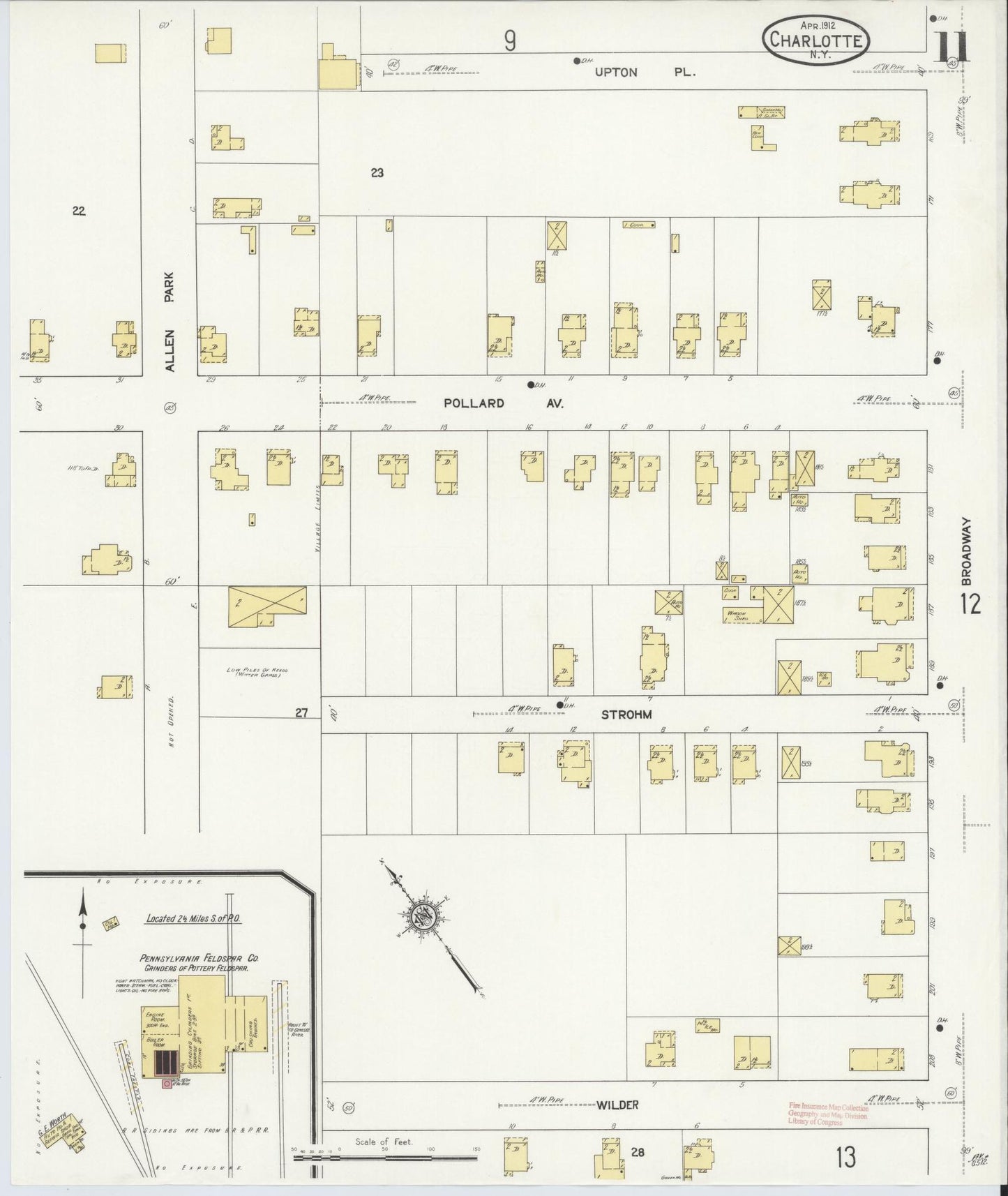 Sanborn Fire Insurance Map from Charlotte, Monroe County, New York (1912), Sheet #0011 - Historic Sanborn Fire Insurance Map Print, vintage old map wall art, antique decor, genealogy gift, New York New York map