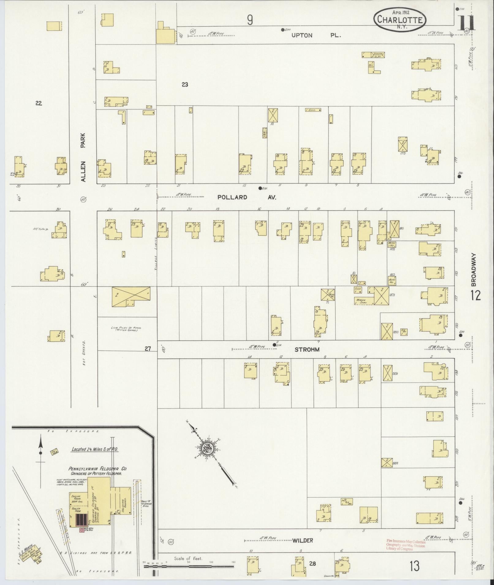Sanborn Fire Insurance Map from Charlotte, Monroe County, New York (1912), Sheet #0011 - Historic Sanborn Fire Insurance Map Print, vintage old map wall art, antique decor, genealogy gift, New York New York map
