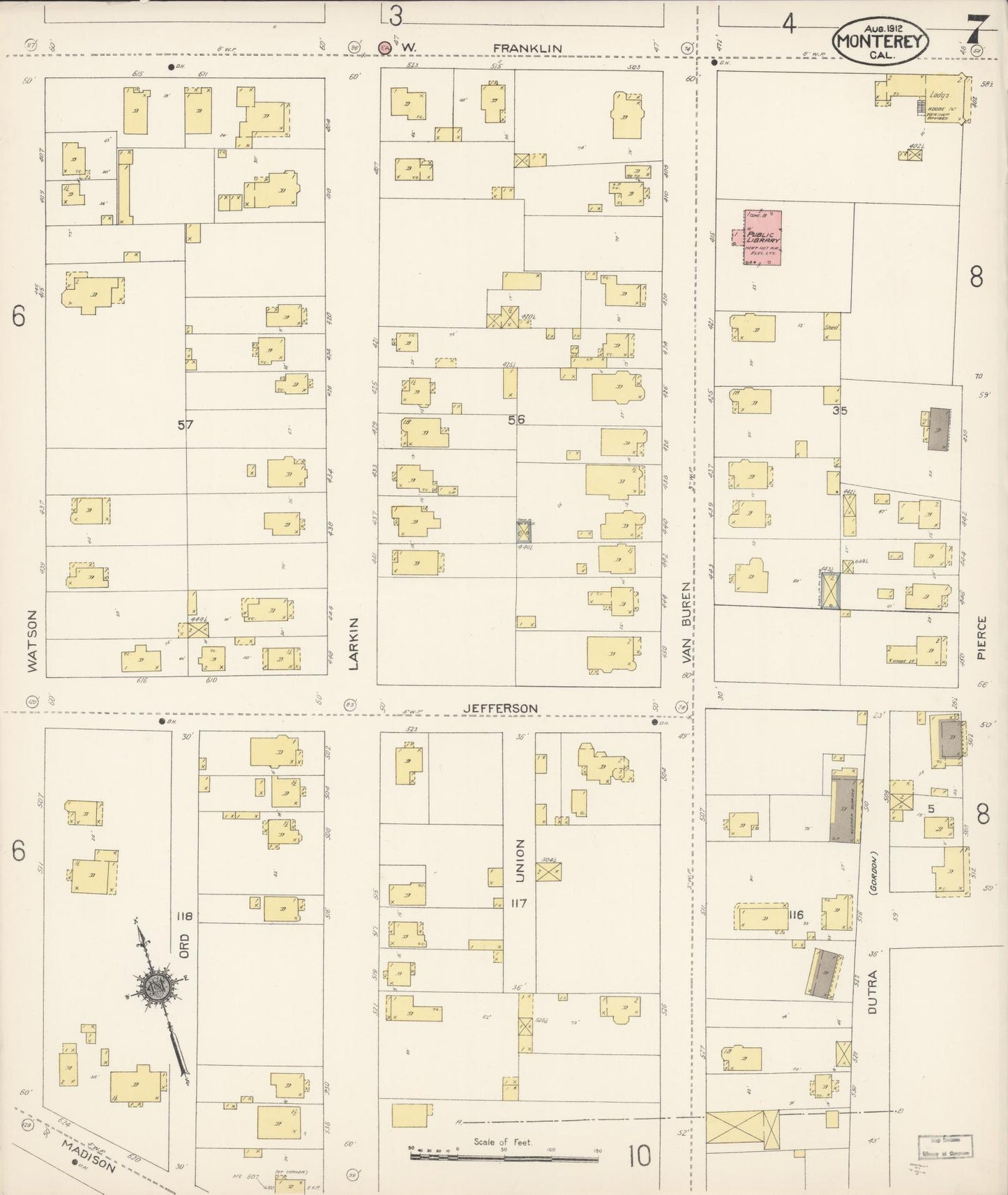 Sanborn Fire Insurance Map from Monterey, Monterey County, California (1912), Sheet #0007 - Complete Map Set gallery image, historic Sanborn map, vintage wall art, California California