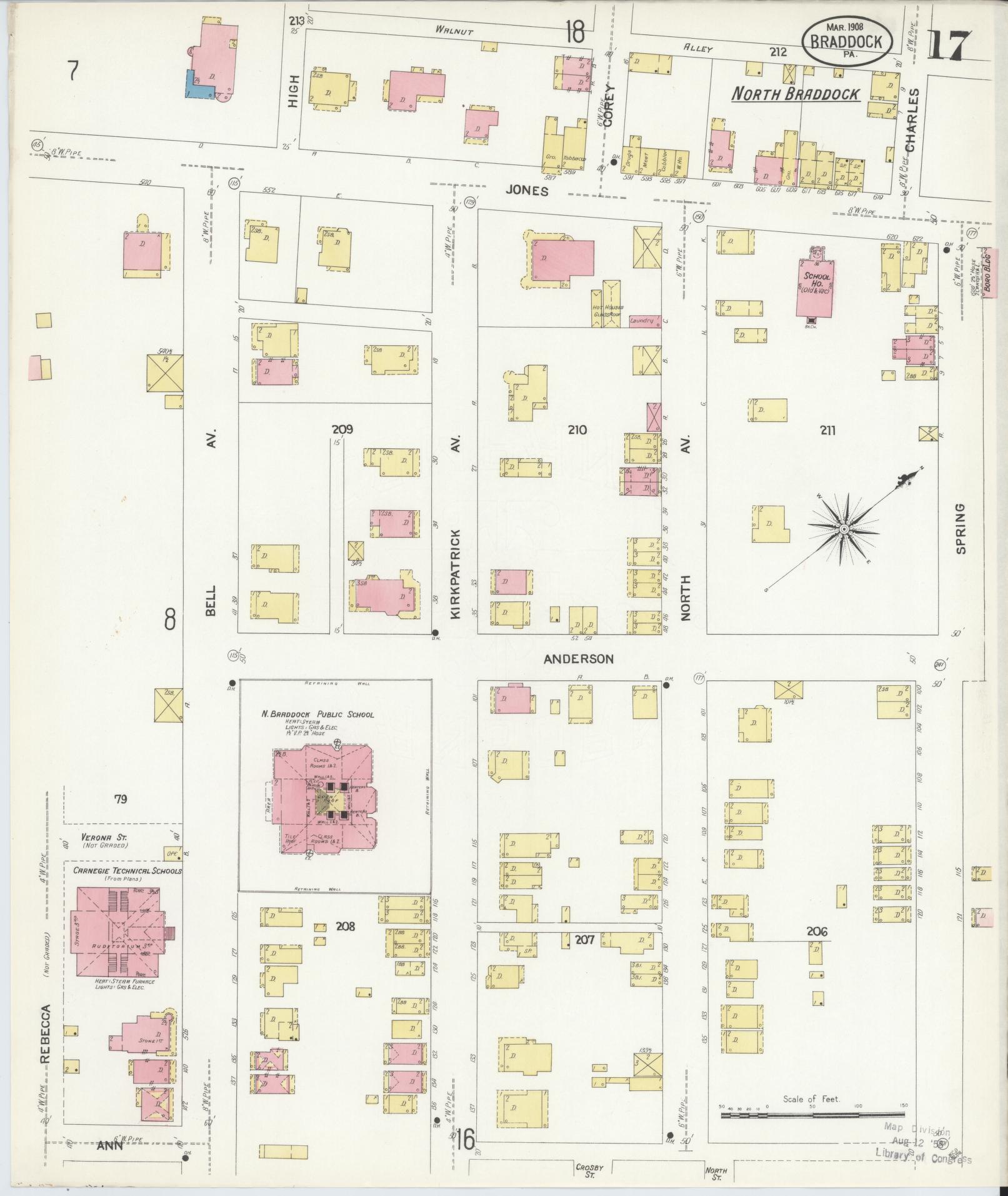 Sanborn Fire Insurance Map from Braddock, Allegheny County, Pennsylvania (1908), Sheet #0017 - Historic Sanborn Fire Insurance Map Print, vintage old map wall art, antique decor, genealogy gift, Pennsylvania Pennsylvania map