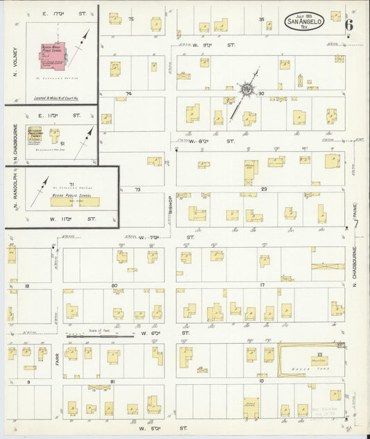 Sanborn Fire Insurance Map from San Angelo, Tom Green County, Texas (1913), Sheet #0006 - Historic Sanborn Fire Insurance Map Print, vintage old map wall art, antique decor, genealogy gift, Texas Texas map