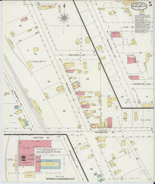 Sanborn Fire Insurance Map from Highland Park, Lake County, Illinois (1900), Sheet #0005 - Historic Sanborn Fire Insurance Map Print, vintage old map wall art, antique decor, genealogy gift, Illinois Illinois map
