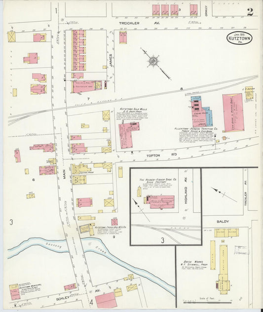 Sanborn Fire Insurance Map from Kutztown, Berks County, Pennsylvania (1913), Sheet #0002 - Historic Sanborn Fire Insurance Map Print, vintage old map wall art, antique decor, genealogy gift, Pennsylvania Pennsylvania map
