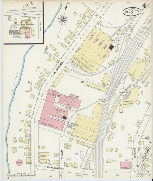 Sanborn Fire Insurance Map from Oil City, Venango County, Pennsylvania (1891), Sheet #0004 - Historic Sanborn Fire Insurance Map Print, vintage old map wall art, antique decor, genealogy gift, Pennsylvania Pennsylvania map